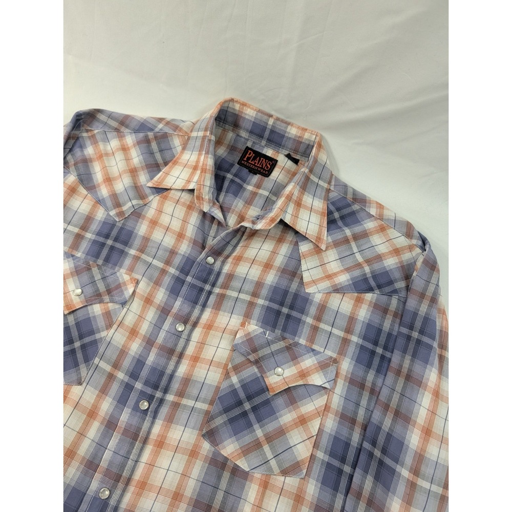 Ely Plains Men's Large Regular Woven Plaid Long Sleeve Pearl Snap Shirt Pocket